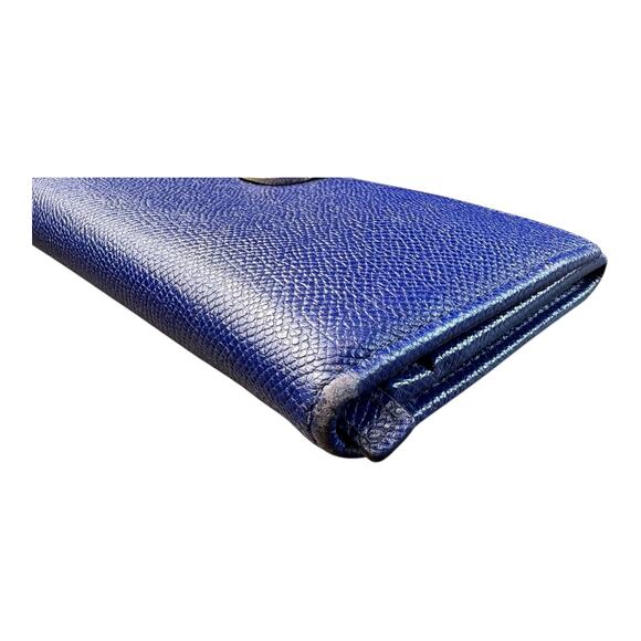 BVLGARI Long Wallet Logo Clip Bi-Fold Royal Blue Leather Light Pink Lining - Picture 13 of 16